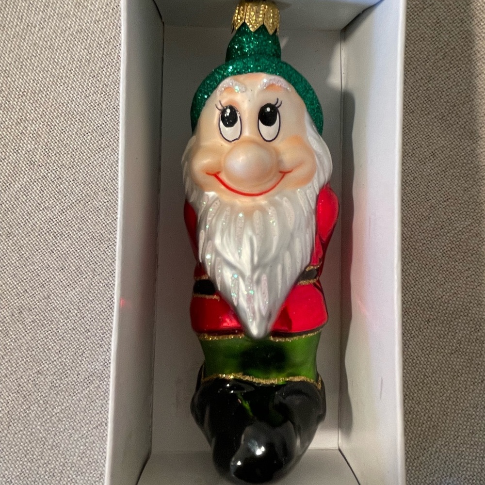 Vintage Christmas glass Ornament 5" Colorful Elf/gnome Handmade in Poland